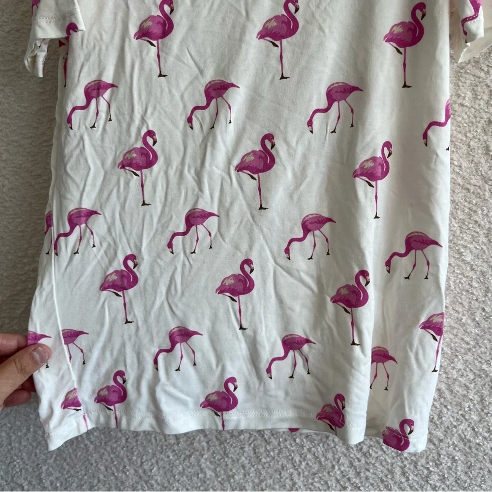 Kyte BABY White Pajama Top with Pink Flamingo Print